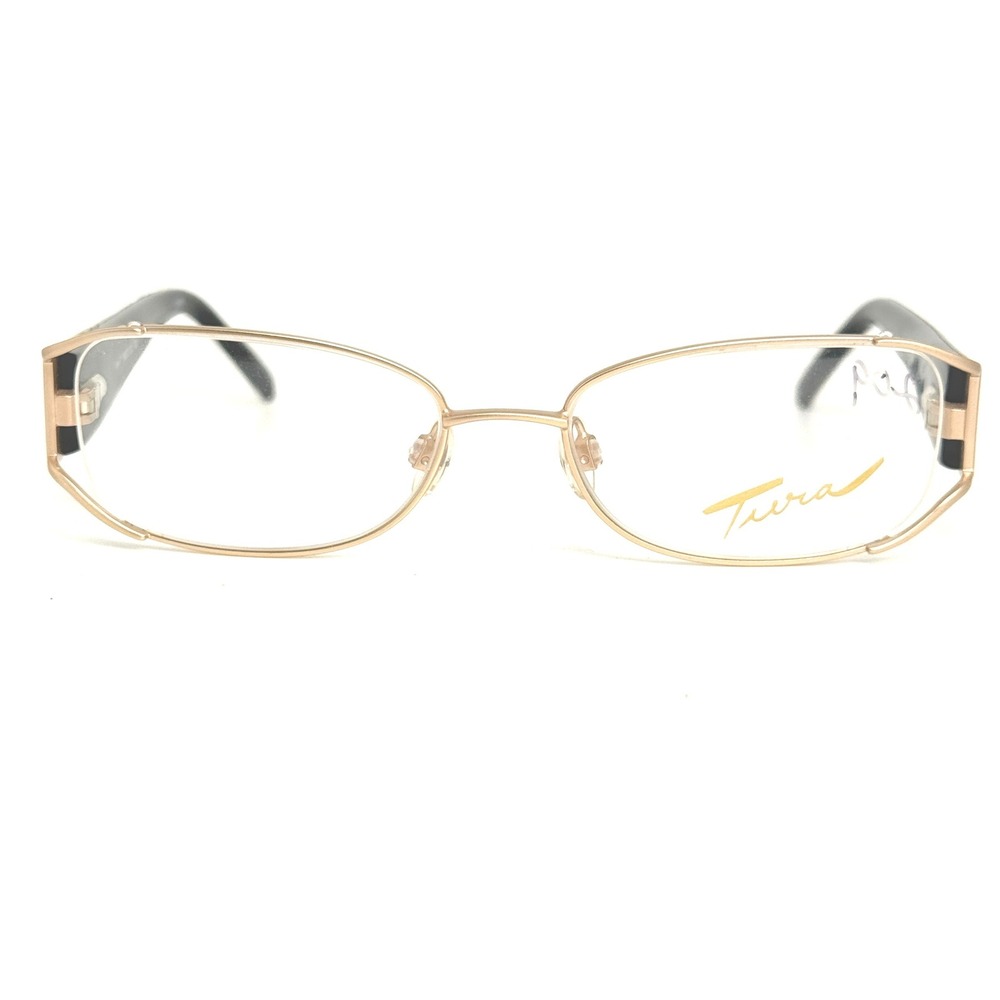 Tura MOD 182 GLD Eyeglasses Gold Black Floral Embroidered Rectangular 51-17-135